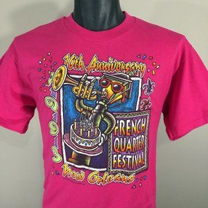 Vtg New Orleans French Quarter Festival Tee L Jazz Bourbon St Mardi Gras t shirt